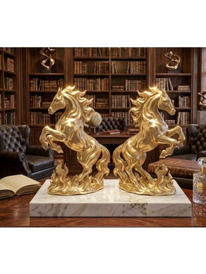 Yakamoz 3D Lüks Altın At Heykel Premium Dekoratif Büyük Boy Tasarım Obje