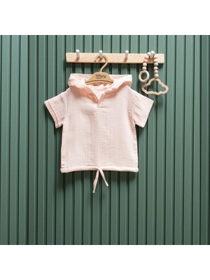 Tiffany Kapüşonlu Müslin Unısex Bebek Tshırt - Pudra - 18 - 24 Ay Pudra