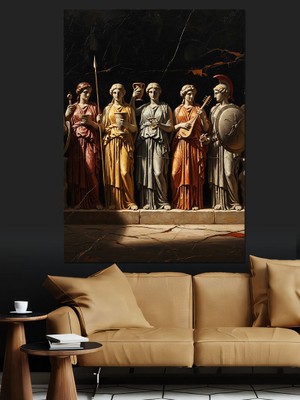 Tablomega Antik Yunan Roma Heykel Grubu Dekoratif Kanvas - Mdf Ahşap Tablo