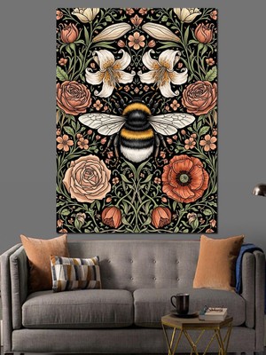 Tablomega Arı ve Çiçek Desenli Vintage Dekoratif Kanvas - Mdf Ahşap Tablo