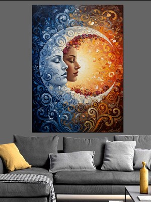 Tablomega Ay ve Kadın Profilinin Birleşimi Dekoratif Kanvas - Mdf Ahşap Tablo