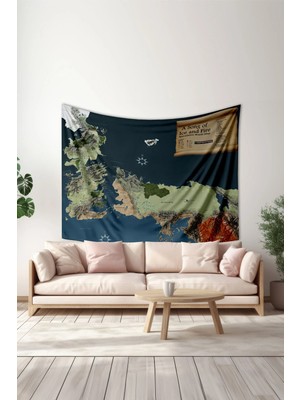 Moud's Game Of Thrones Haritası Desenli Duvar Örtüsü Duvar Halısı Tapestry Süet Dokulu Kumaş