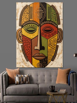 Tablomega Renkli Etnik Afrika Maskesi Dekoratif Kanvas - Mdf Ahşap Tablo