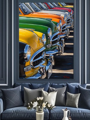 Tablomega Yan Yana Dizili Klasik Arabalar Dekoratif Kanvas - Mdf Ahşap Tablo