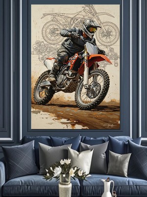 Tablomega Çamur Sıçratan Motokros Yarışçısı Figürü Dekoratif Kanvas - Mdf Ahşap Tablo
