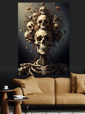 Tablomega Kurukafalardan Oluşan Gotik Iskelet Dekoratif Kanvas - Mdf Ahşap Tablo