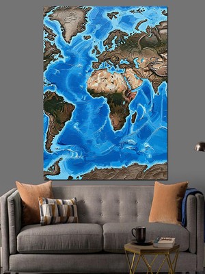 Tablomega Renkli Dünya Haritası Sanatı Dekoratif Kanvas - Mdf Ahşap Tablo