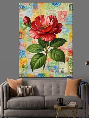 Tablomega Eski Mektup Üzerinde Kırmızı Gül Dekoratif Kanvas - Mdf Ahşap Tablo