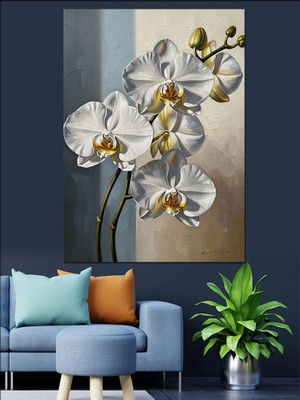 Tablomega Ahşap Üzerinde Zarif Beyaz Orkide Dekoratif Kanvas - Mdf Ahşap Tablo