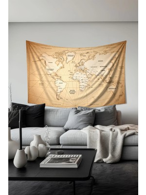 Moud's Dünya Haritası Desenli Duvar Örtüsü Duvar Halısı Tapestry Süet Dokulu Kumaş