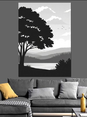 Tablomega Siyah Beyaz Minimalist Doğa Manzarası Dekoratif Kanvas - Mdf Ahşap Tablo