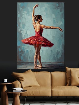 Tablomega Kırmızı Elbiseli Zarif Bale Figürü Dekoratif Kanvas - Mdf Ahşap Tablo