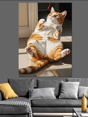 Tablomega Güneşlenen Komik ve Şişman Kedi Dekoratif Kanvas - Mdf Ahşap Tablo