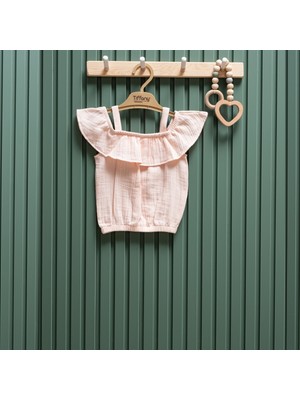 Tiffany Fıfır Detaylı Kız Bebek Müslin Tshırt - Pudra - 6 - 9 Ay Pudra