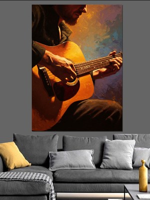 Tablomega Gitar Çalan Sanatçı Portresi Dekoratif Kanvas - Mdf Ahşap Tablo
