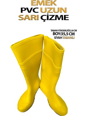Emek Pvc Uzun Çizme Sarı Tabanı Siyah 43 Numara