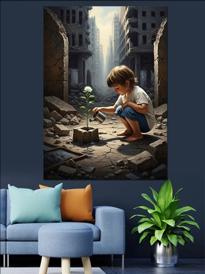 Tablomega Bitki Dikmek Isteyen Çocuk Dekoratif Kanvas - Mdf Ahşap Tablo