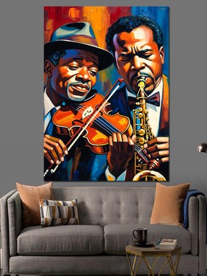 Tablomega Keman ve Saksafon Çalan Müzisyenler Dekoratif Kanvas - Mdf Ahşap Tablo