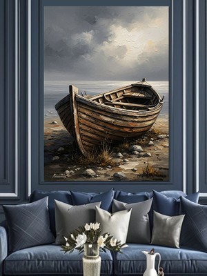 Tablomega Kıyıda Terk Edilmiş Eski Kayık Dekoratif Kanvas - Mdf Ahşap Tablo