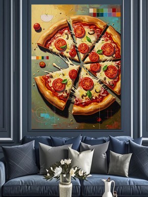 Tablomega Dilimlenmiş Karışık Nefis Italyan Pizzası Dekoratif Kanvas - Mdf Ahşap Tablo