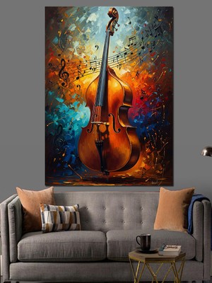 Tablomega Sanatsal Boya Sıçramalı Çello Tablosu Dekoratif Kanvas - Mdf Ahşap Tablo