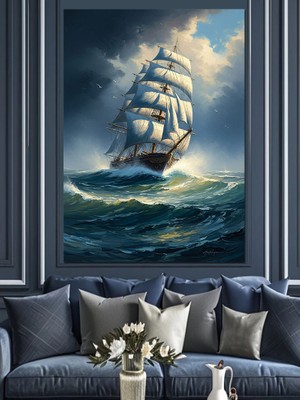 Tablomega Fırtınalı Denizde Yelkenli Gemi Mücadelesi Dekoratif Kanvas - Mdf Ahşap Tablo