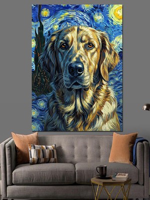 Tablomega Van Gogh Tarzı Golden Retriever Dekoratif Kanvas - Mdf Ahşap Tablo