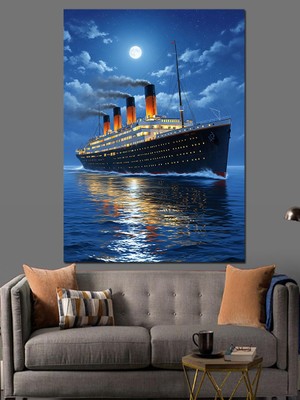 Tablomega Gece Yıldızlı Gökyüzünde Titanik Dekoratif Kanvas - Mdf Ahşap Tablo