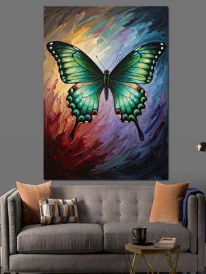 Tablomega Yeşil ve Mavi Kanatlı Kelebek Dekoratif Kanvas - Mdf Ahşap Tablo