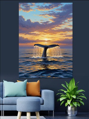 Tablomega Deniz Üzerinde Sıçrayan Balina Kuyruğu Dekoratif Kanvas - Mdf Ahşap Tablo