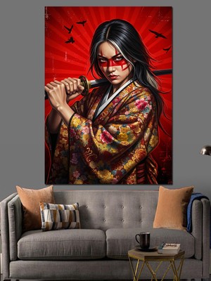 Tablomega Elinde Kılıç Tutan Savaşçı Dekoratif Kanvas - Mdf Ahşap Tablo