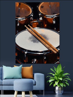 Tablomega Bateri ve Davul Çubukları Detayı Dekoratif Kanvas - Mdf Ahşap Tablo