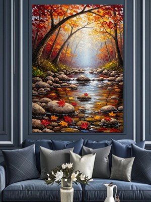 Tablomega Sonbahar Ormanı ve Akarsu Manzarası Dekoratif Kanvas - Mdf Ahşap Tablo