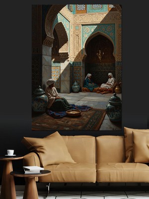 Tablomega Tarihi Avluda Insanlar Dekoratif Kanvas - Mdf Ahşap Tablo