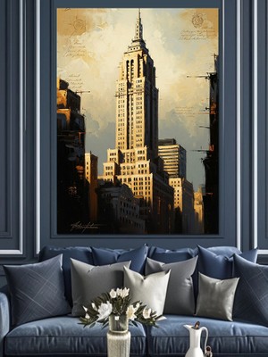 Tablomega New York Empire State Binası Dekoratif Kanvas - Mdf Ahşap Tablo