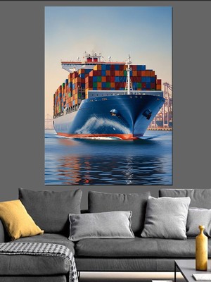 Tablomega Denizde Dev Konteyner Gemisi Dekoratif Kanvas - Mdf Ahşap Tablo