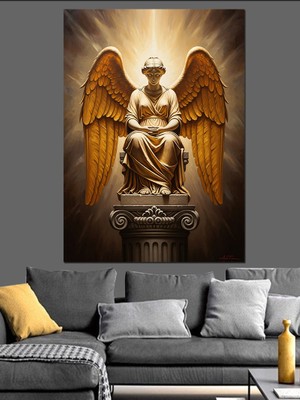 Tablomega Kanatlı ve Altın Dokulu Melek Heykeli Dekoratif Kanvas - Mdf Ahşap Tablo