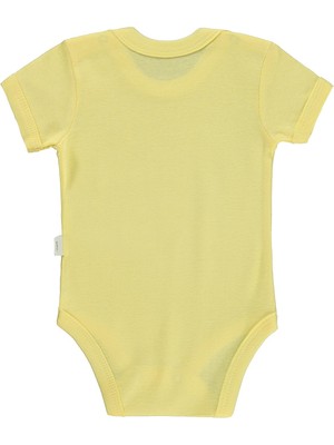Civil Baby Cute Bunny Baskılı Çıtçıtlı Badi 1-3 Ay Açık Sarı Ribana Kumaş Kısa Kol