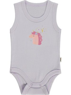 Civil Baby Unicorn Baskılı Lila Ribana Kumaş Çıtçıtlı Badi Kız Çocuk 12-18 Ay Düz Desen