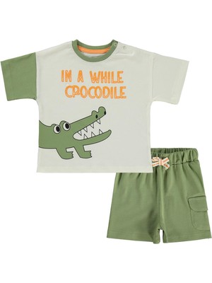 Civil Baby Timsah Baskılı 3-12 Ay Takım - Ekru 6-9 Ay