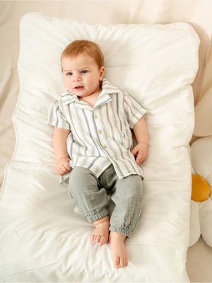 Kidaxi Müslin Gömlek Pantolon Takım | Erkek Bebek Yazlık 2’li Set | 6-36 Ay | KD53217