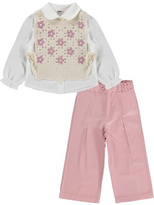 Civil Girls Çiçek Nakışlı 2-5 Yaş Takım - Ekru 4-5 Yaş