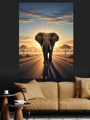 Karizma Tablo Gün Batımında Yolun Sonu Fil Dekoratif Kanvas - Mdf Ahşap Tablo