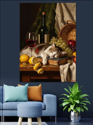 Karizma Tablo Masada Uyuyan Tatlı Kedi Dekoratif Kanvas - Mdf Ahşap Tablo