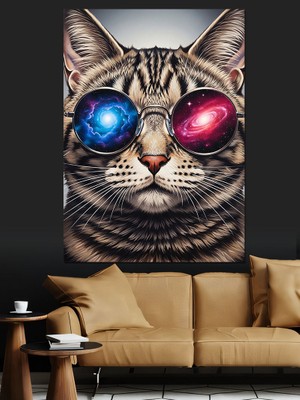 Karizma Tablo Gözlüklü Cool Kedi Portresi Dekoratif Kanvas - Mdf Ahşap Tablo