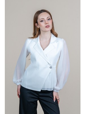 MissVina Kolları Şifon Ceket Yaka Tek Düğme Detaylı Bluz Ceket 2880