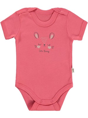 Civil Baby Cute Bunny Baskılı 1-36 Ay Kısa Kol Çıtçıtlı Badi Kırmızı %100 Pamuk 12-18 Ay