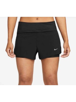 Nike Swift Dri-Fit Mid Rise 8cm 2n1 Taytlı Siyah Kadın Koşu Şort DX1029-010