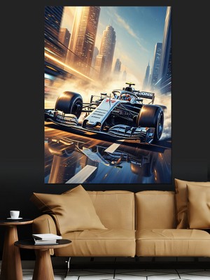 Karizma Tablo Yarış Pistinde Hızlı Spor Araba Dekoratif Kanvas - Mdf Ahşap Tablo