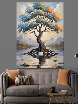 Karizma Tablo Sanatsal Tarzda Heybetli Hayat Ağacı Dekoratif Kanvas - Mdf Ahşap Tablo